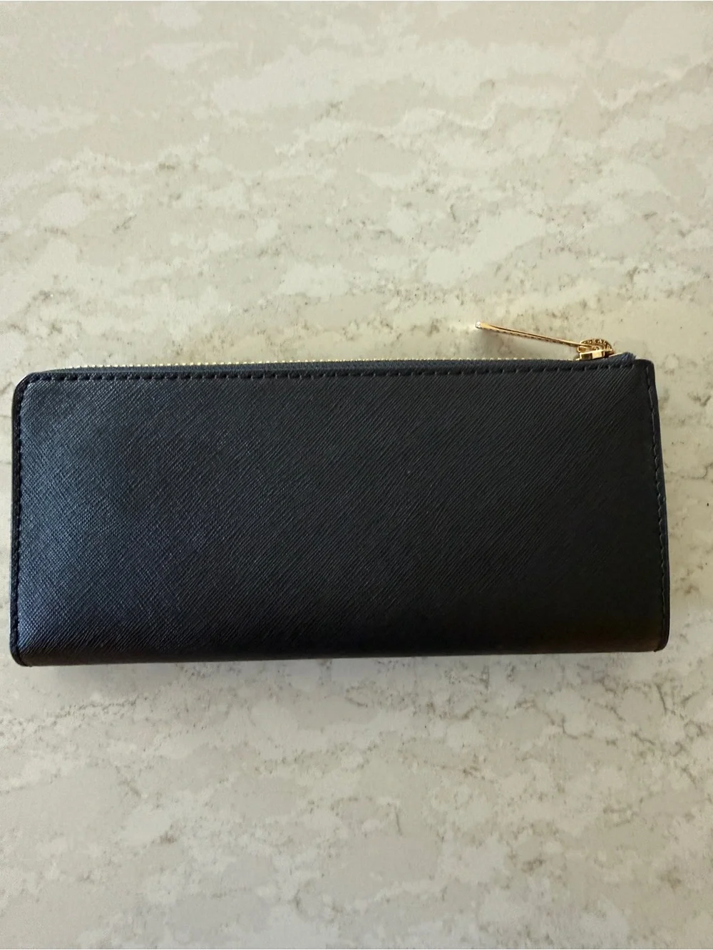 Michael Kors Black Zip Around Saffiano Wallet with Gold Logo